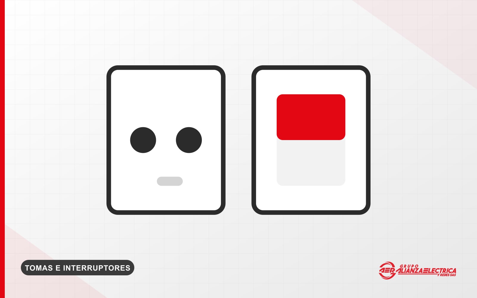 Ilustración de una toma eléctrica doble junto a un interruptor de pared